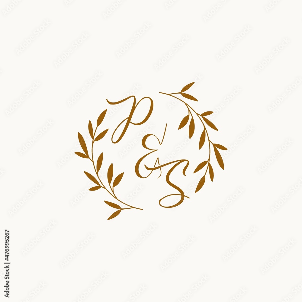 letter PS surrounded by beautiful and elegant flowers and leaves. Wedding  monogram logo template. Stock Vector | Adobe Stock
