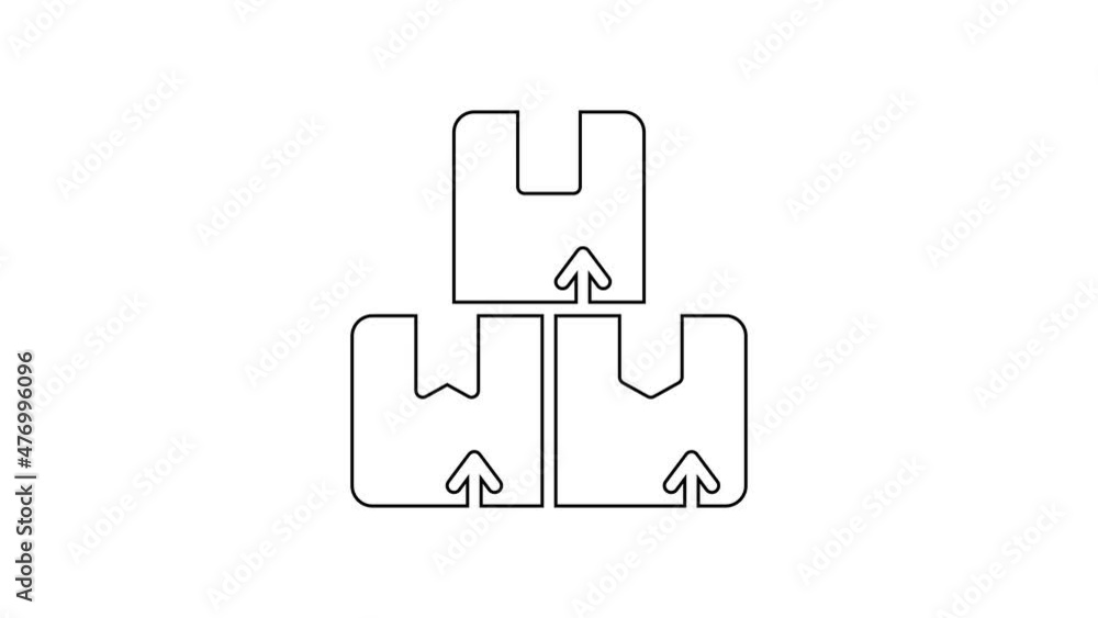 Black line Carton cardboard box icon isolated on white background. Box, package, parcel sign. Delivery and packaging. 4K Video motion graphic animation Black line Carton cardboard box icon isolated on white background. Box, package, parcel sign. Delivery and packaging. 4K Video motion graphic animation