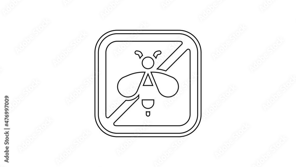 Black line Stop bee icon isolated on white background. Sweet natural food. Honeybee or apis with wings symbol. Flying insect. 4K Video motion graphic animation Black line Stop bee icon isolated on white background. Sweet natural food. Honeybee or apis with wings symbol. Flying insect. 4K Video motion graphic animation