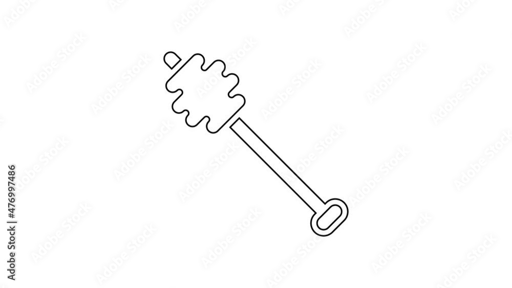 Black line Honey dipper stick icon isolated on white background. Honey ladle. 4K Video motion graphic animation Black line Honey dipper stick icon isolated on white background. Honey ladle. 4K Video motion graphic animation