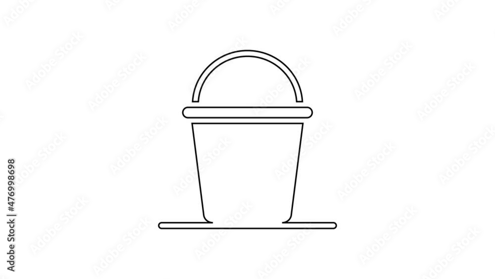 Black line Bucket icon isolated on white background. 4K Video motion graphic animation Black line Bucket icon isolated on white background. 4K Video motion graphic animation