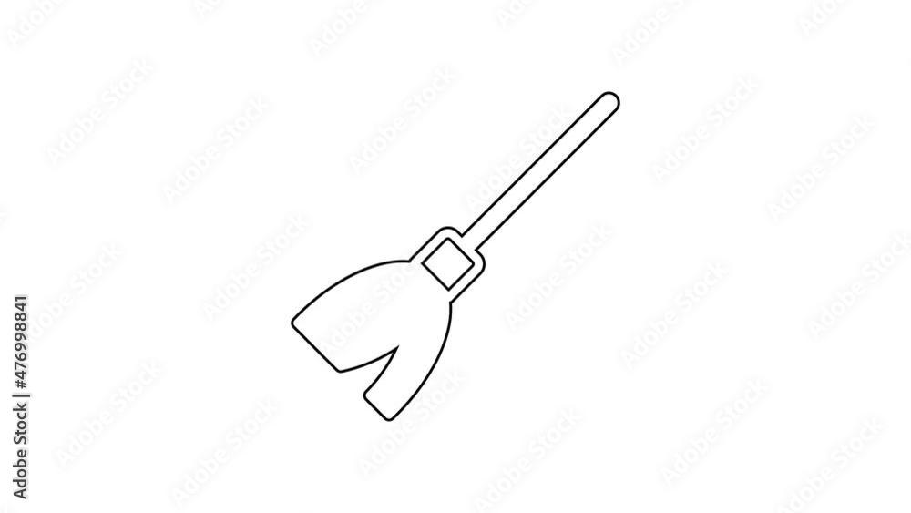 Black line Handle broom icon isolated on white background. Cleaning service concept. 4K Video motion graphic animation Black line Handle broom icon isolated on white background. Cleaning service concept. 4K Video motion graphic animation