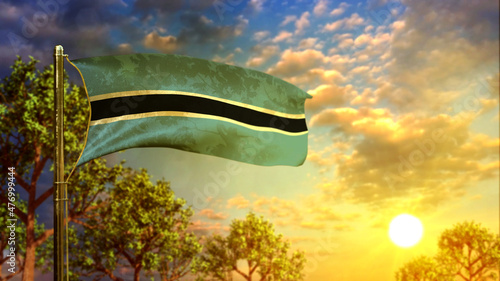 waving flag of Botswana at sundown for anthem day - abstract 3D rendering