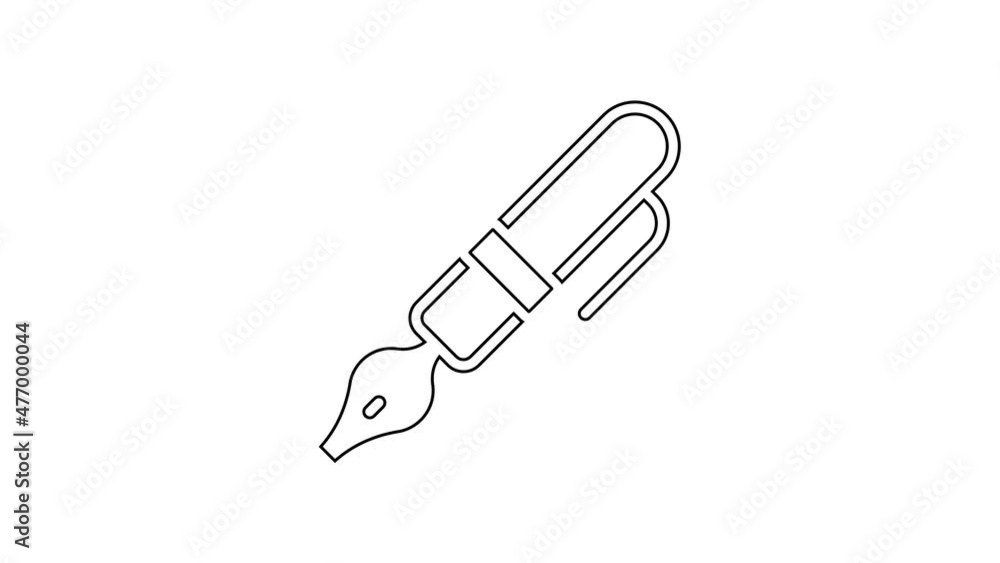 Black line Fountain pen nib icon isolated on white background. Pen tool sign. 4K Video motion graphic animation