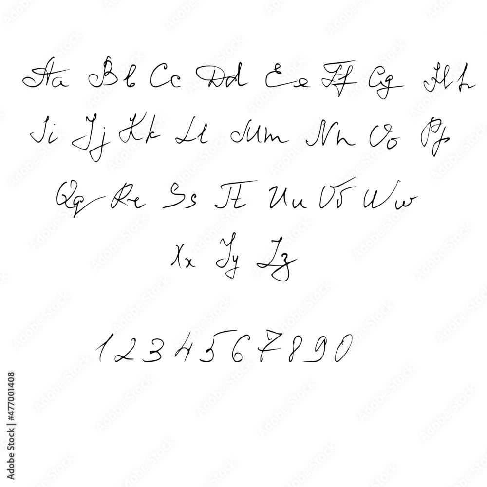English script font. Uppercase and lowercase letters.	