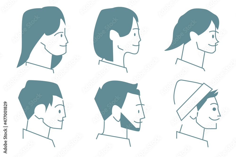横顔の人物イラストセット 男性と女性 Stock Illustration Adobe Stock 横顔の人物イラストセット 男性と女性 Stock Illustration Adobe Stock