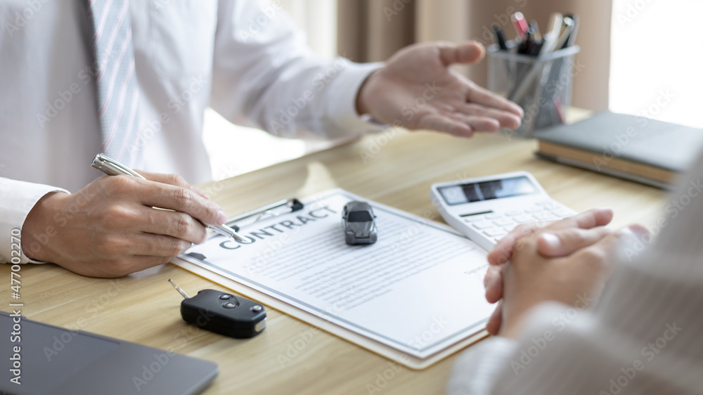 Selling cars, Car dealership or sales manager offers the sale of a car