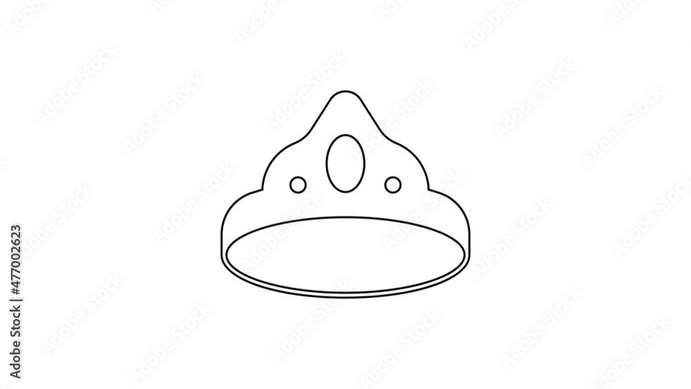 Black line King crown icon isolated on white background. 4K Video motion graphic animation Black line King crown icon isolated on white background. 4K Video motion graphic animation