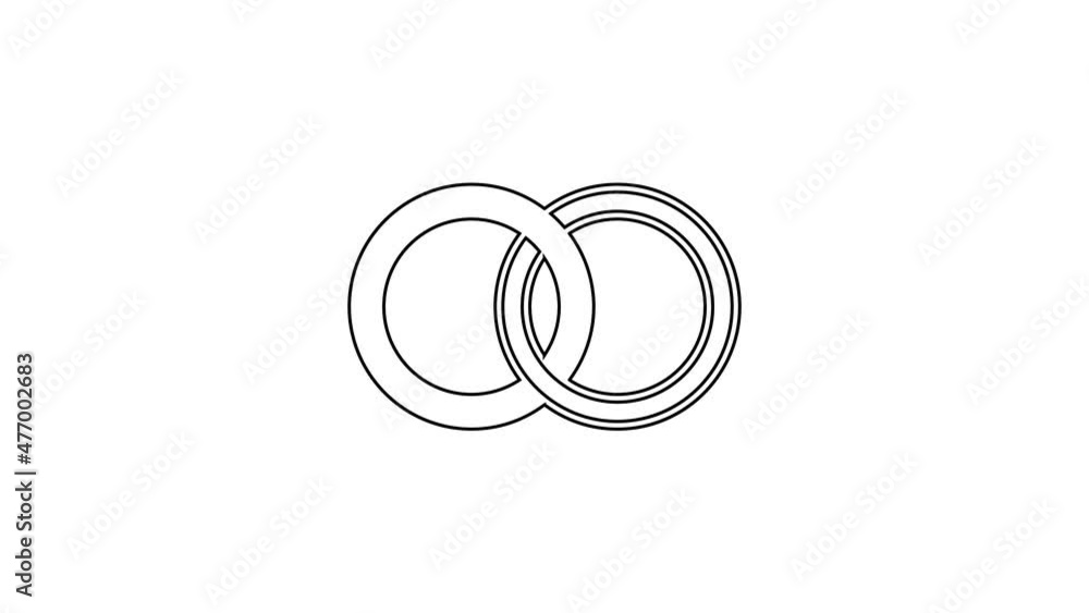 Black line Wedding rings icon isolated on white background. Bride and groom jewelry sign. Marriage symbol. Diamond ring. 4K Video motion graphic animation Black line Wedding rings icon isolated on white background. Bride and groom jewelry sign. Marriage symbol. Diamond ring. 4K Video motion graphic animation