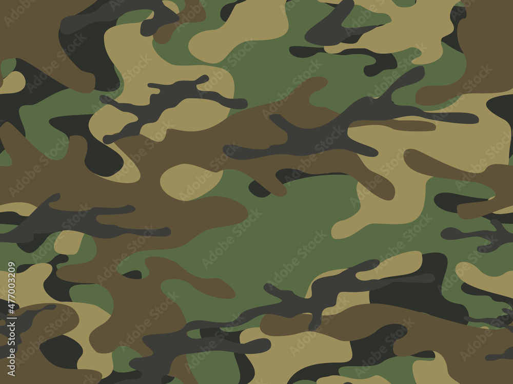 Fototapeta premium Camouflage seamless pattern. Military texture of spots. Print on fabric and clothing. Vector illustration