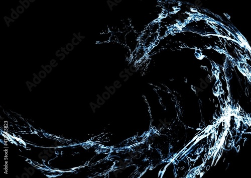 青い水のしぶきの3Dイラスト