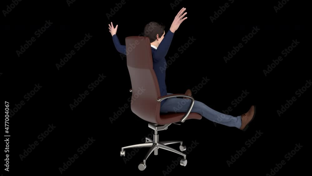 Man in office chair - 3d render looped with alpha channel. Man in office chair - 3d render looped with alpha channel.