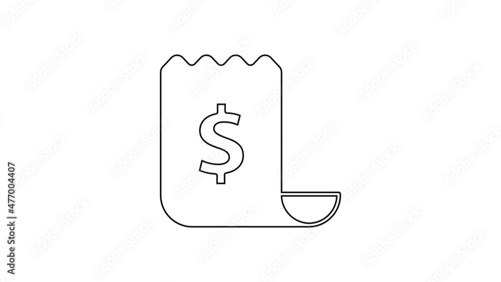 Black line Paper check and financial check icon isolated on white background. Paper print check, shop receipt or bill. 4K Video motion graphic animation Black line Paper check and financial check icon isolated on white background. Paper print check, shop receipt or bill. 4K Video motion graphic animation