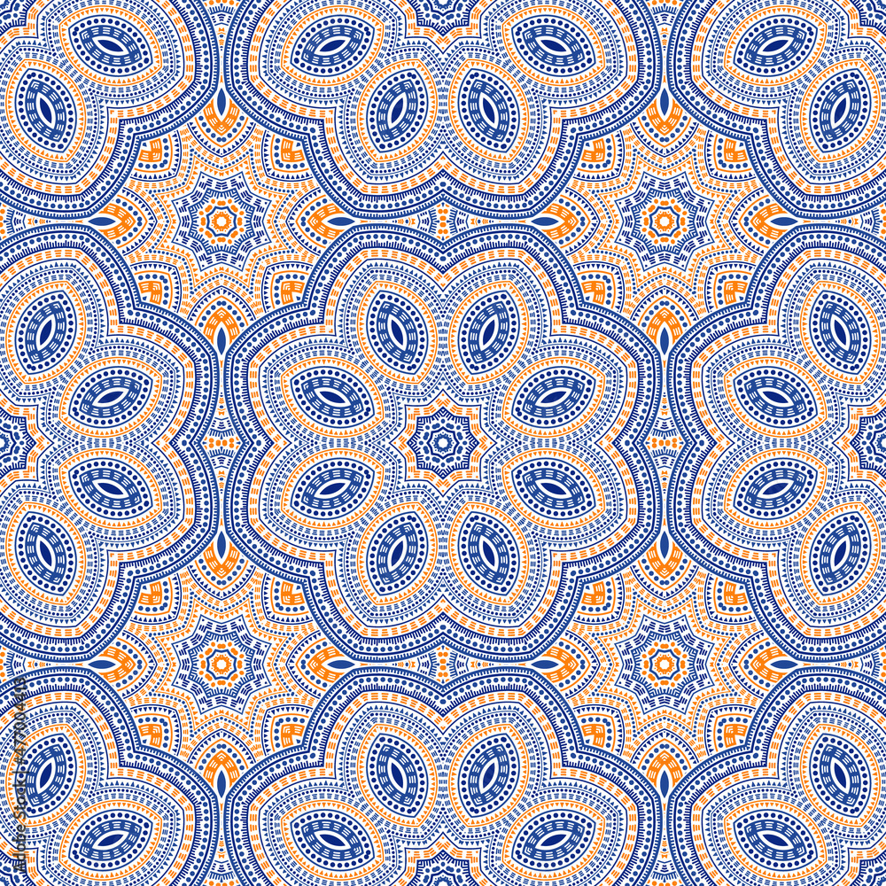 Arabian authentic mosaic vector seamless ornament. Textile print design. Classic victorian motif. Porcelain print design. Geometric shapes elements texture.