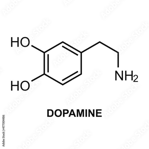 Vector skeletal formula illustration of dopamine symbol isolated on white