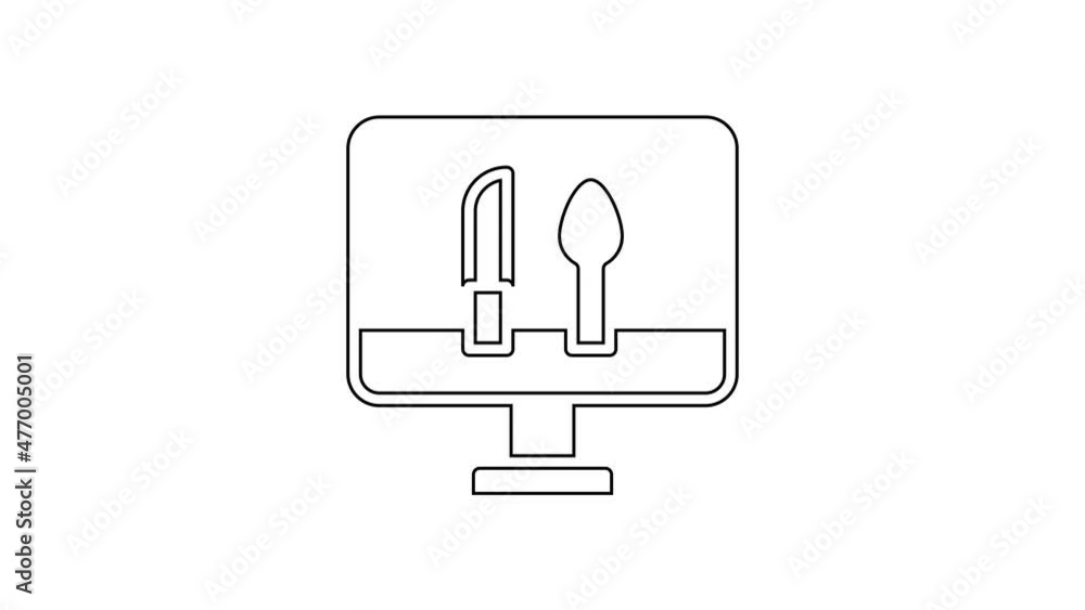 Black line Online ordering and fast food delivery icon isolated on white background. 4K Video motion graphic animation Black line Online ordering and fast food delivery icon isolated on white background. 4K Video motion graphic animation