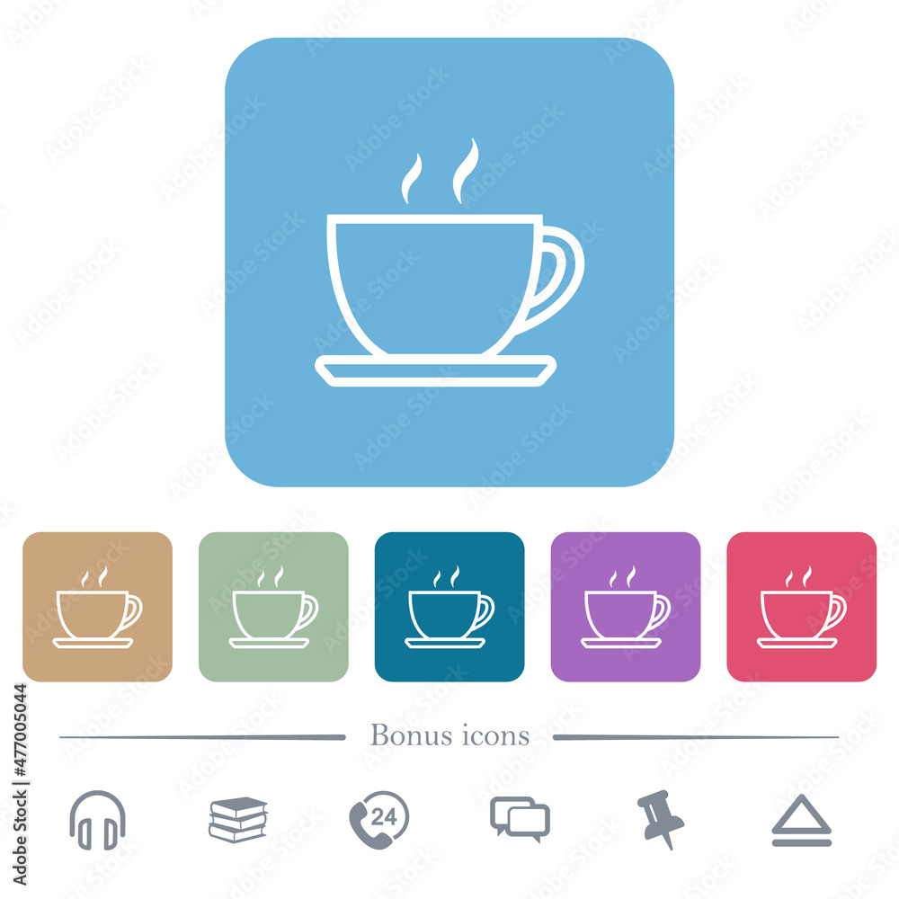 Cup of coffee outline flat icons on color rounded square backgrounds Cup of coffee outline flat icons on color rounded square backgrounds