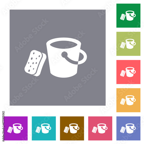 Bucket and sponge square flat icons