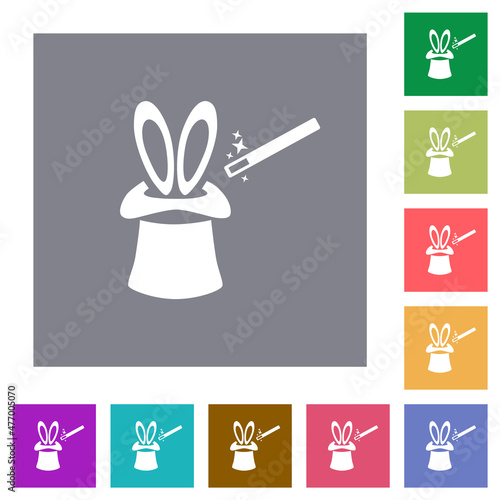 Magic hat with bunny ears square flat icons