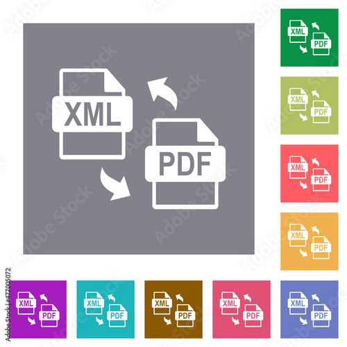 XML PDF file conversion square flat icons