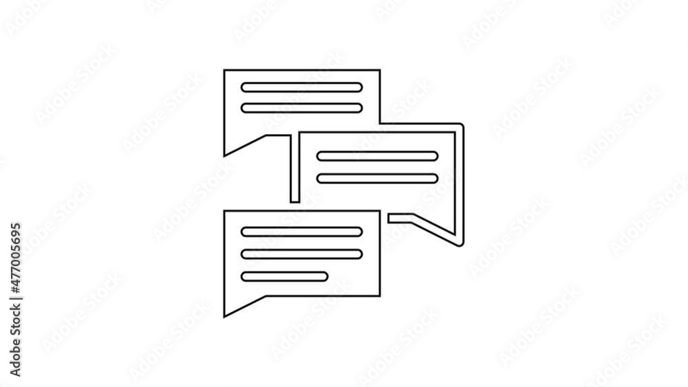 Black line Speech bubble chat icon isolated on white background. Message icon. Communication or comment chat symbol. 4K Video motion graphic animation Black line Speech bubble chat icon isolated on white background. Message icon. Communication or comment chat symbol. 4K Video motion graphic animation