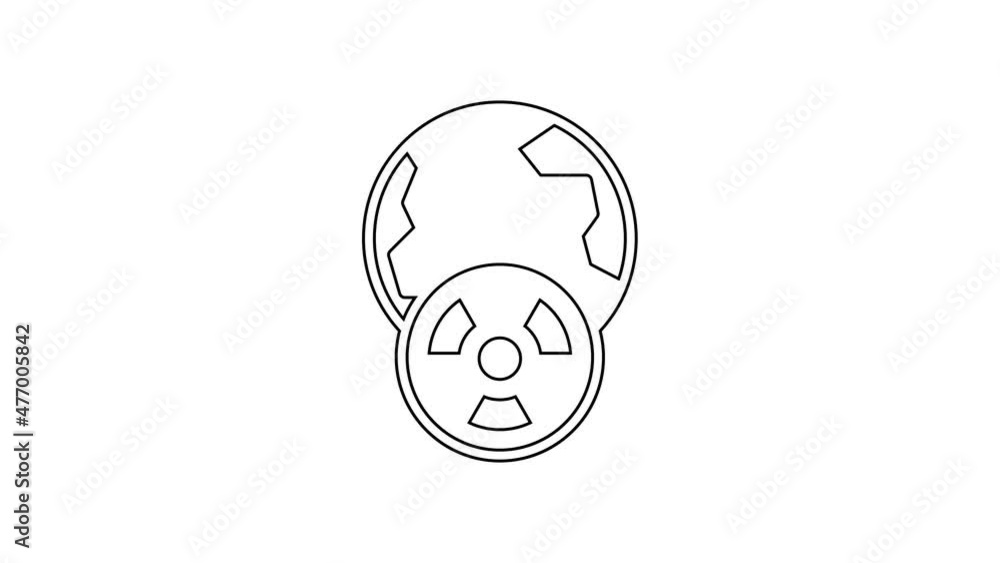 Black line Planet earth and radiation symbol icon isolated on white background. Environmental concept. 4K Video motion graphic animation Black line Planet earth and radiation symbol icon isolated on white background. Environmental concept. 4K Video motion graphic animation