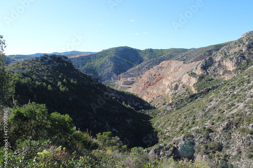 Open pit mine quarry in the natural area of Garraf, Catalonia, Spain 