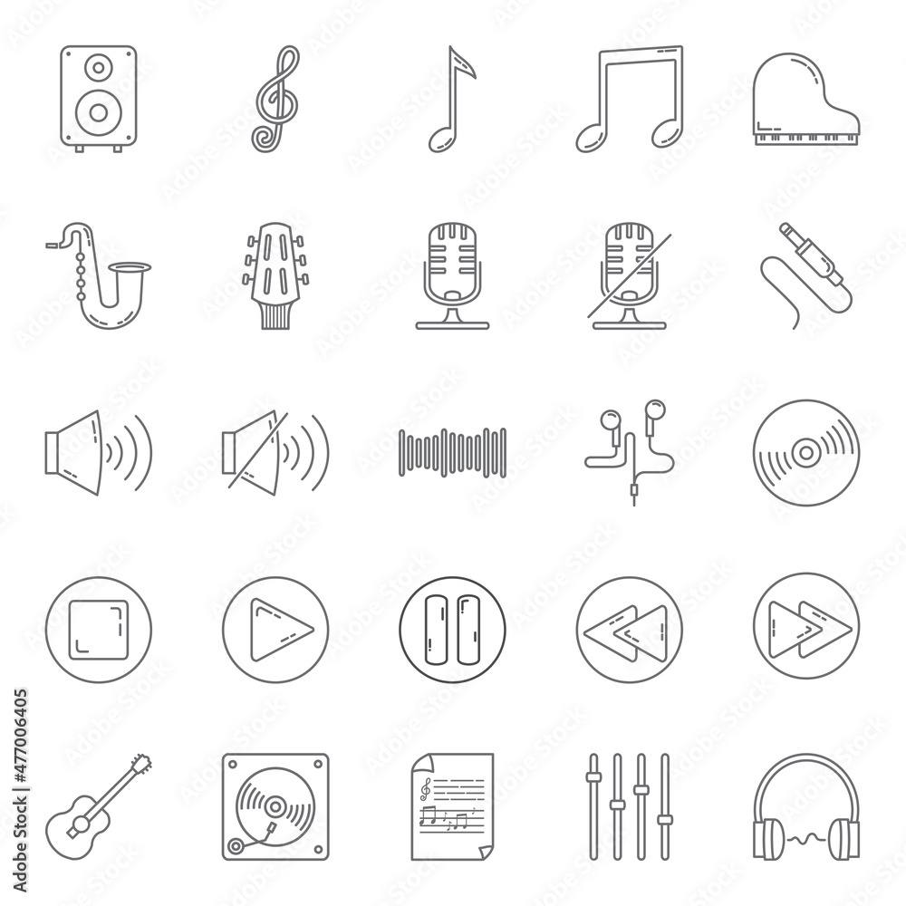 Best Collection of Music Icons with Outline Style Includes Headphone, Piano, Microphone, Speaker, Tone, Melody. Perfect For Templates, Youtube Thumbnails, Instagram and Facebook Post, Marketing Ads. Best Collection of Music Icons with Outline Style Includes Headphone, Piano, Microphone, Speaker, Tone, Melody. Perfect For Templates, Youtube Thumbnails, Instagram and Facebook Post, Marketing Ads.
