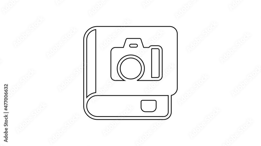 Black line Photo album gallery icon isolated on white background. 4K Video motion graphic animation Black line Photo album gallery icon isolated on white background. 4K Video motion graphic animation