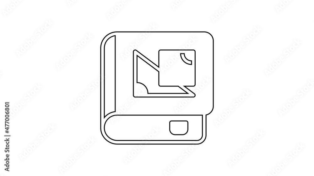 Black line Book about geometry icon isolated on white background. 4K Video motion graphic animation Black line Book about geometry icon isolated on white background. 4K Video motion graphic animation