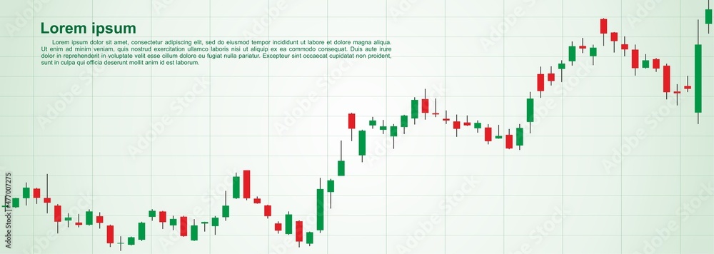 Trade of stock. Chart of forex with candles. Graph for financial market. Stock trade data on graph with japanese sticks. Candlestick graph, stock market business concept.