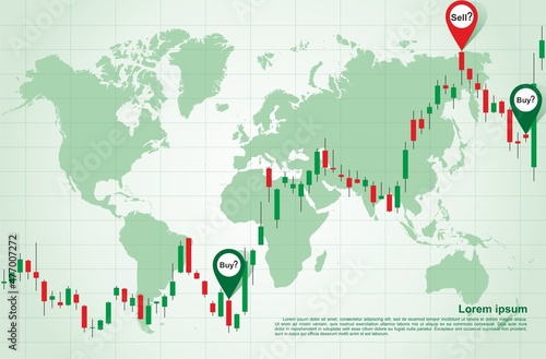 Trade of stock. Chart of forex with candles. Graph for financial market. Stock trade data on graph with japanese sticks. Candlestick graph, stock market business concept.
