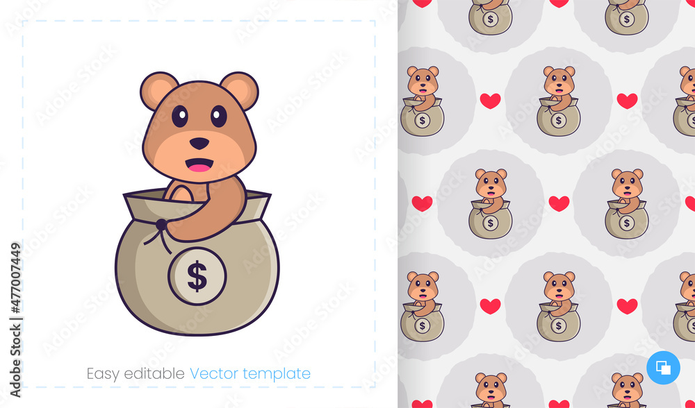 Cute bear mascot character. Can be used for stickers, pattern, patches, textiles, paper. Vector illustration Cute bear mascot character. Can be used for stickers, pattern, patches, textiles, paper. Vector illustration