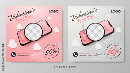 Valentine's special menu food online promotion on mobile for social media post