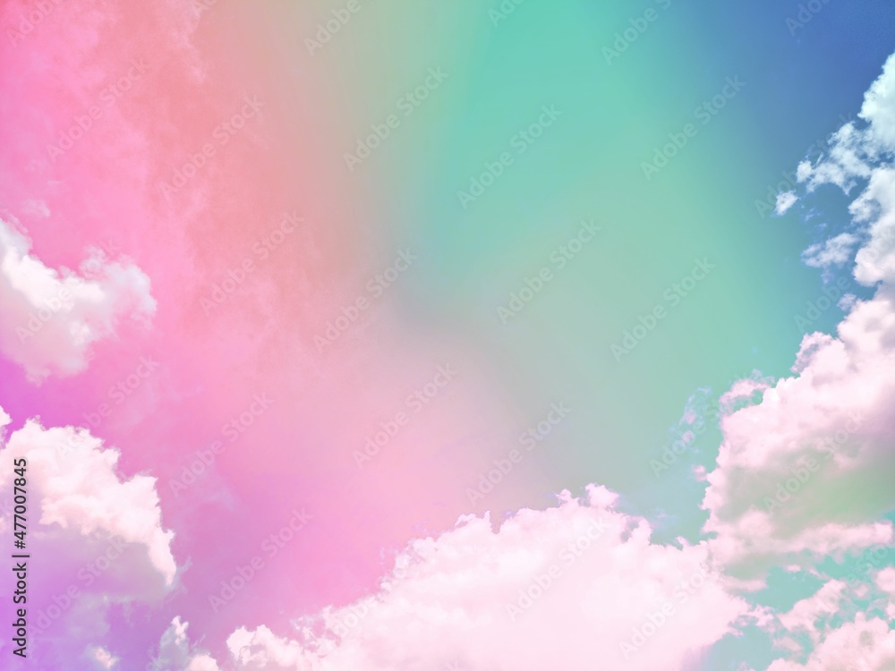 beauty sweet pastel green pink colorful with fluffy clouds on sky. multi color rainbow image. abstract fantasy growing lights