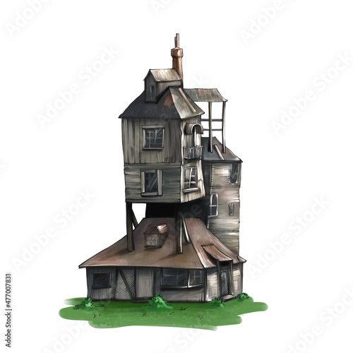 Wizard's house Illustration, Hand drawn sketch, Isolated on white