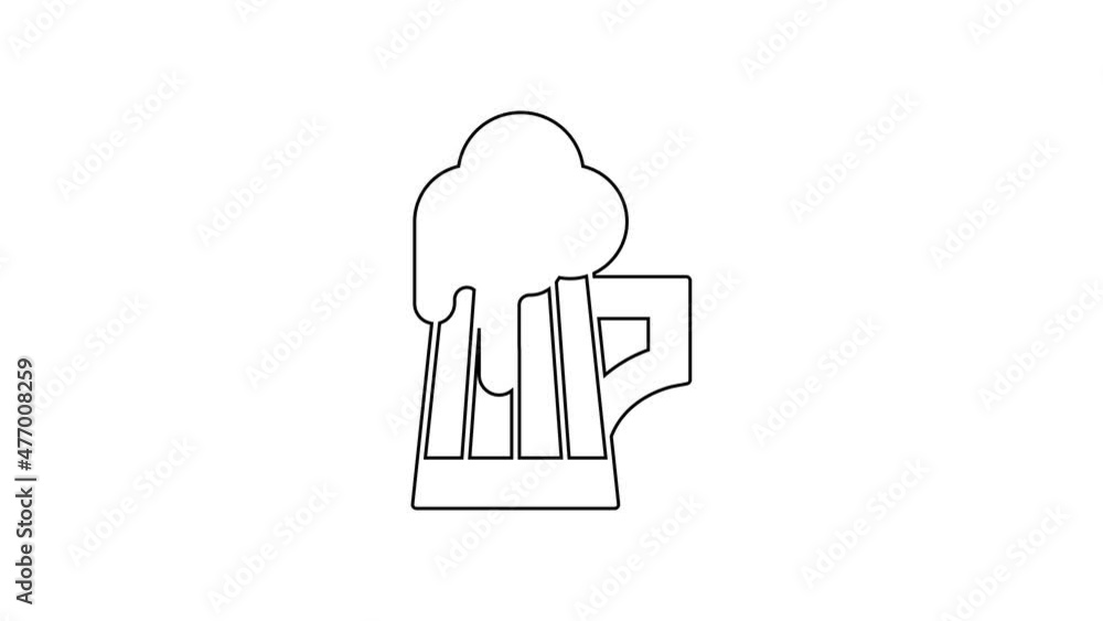 Black line Wooden beer mug icon isolated on white background. 4K Video motion graphic animation Black line Wooden beer mug icon isolated on white background. 4K Video motion graphic animation