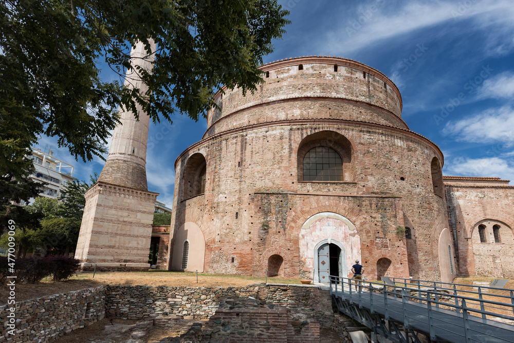 Byzantine heritage Rotunda of Galerius in Thessaloniki, Greece with a tree in front