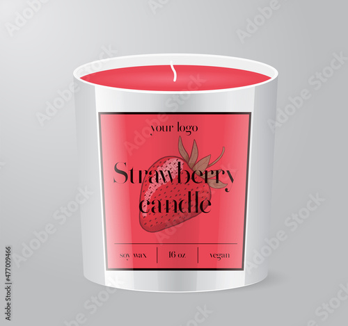 Strawberry Candle label template Glass Cup Packaging Isolated