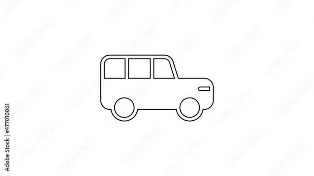 Black line Safari car icon isolated on white background. 4K Video motion graphic animation Black line Safari car icon isolated on white background. 4K Video motion graphic animation