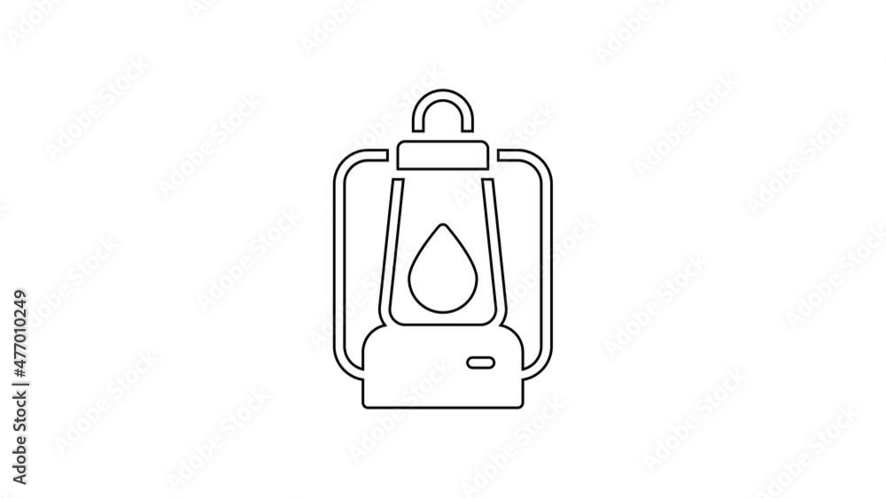 Black line Camping lantern icon isolated on white background. 4K Video motion graphic animation Black line Camping lantern icon isolated on white background. 4K Video motion graphic animation