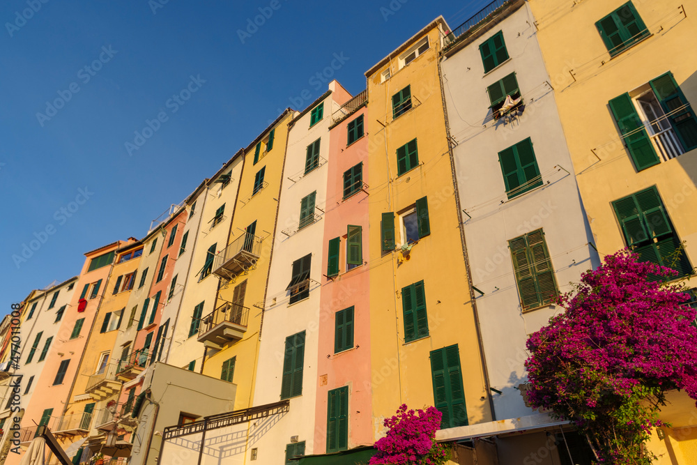Ancient colorful Ligurian architecture, north-western Italy