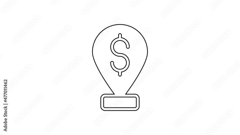 Black line Cash location pin icon isolated on white background. Pointer and dollar symbol. Money location. Business and investment concept. 4K Video motion graphic animation Black line Cash location pin icon isolated on white background. Pointer and dollar symbol. Money location. Business and investment concept. 4K Video motion graphic animation