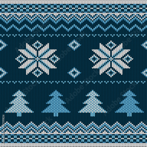 Seamless winter pattern. Scandinavian knitted style. Christmas party, ugly sweater. 