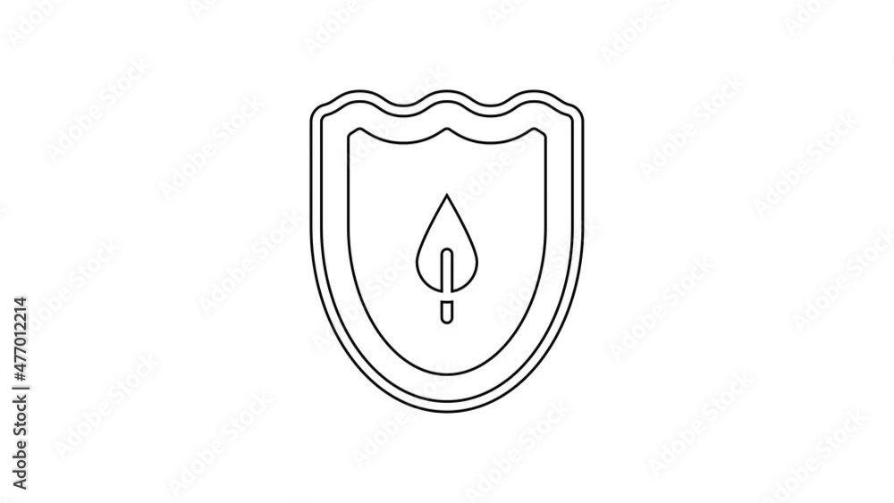 Black line Shield with leaf icon isolated on white background. Eco-friendly security shield with leaf. 4K Video motion graphic animation Black line Shield with leaf icon isolated on white background. Eco-friendly security shield with leaf. 4K Video motion graphic animation