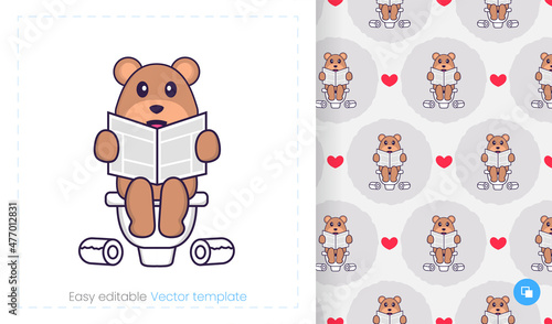 Cute bear mascot character. Can be used for stickers, pattern, patches, textiles, paper. Vector illustration