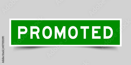 Square label banner with word promoted in green color on gray background