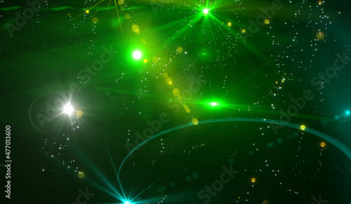 Bursts of light on black background in space. Abstract background with rays. Beautiful colored illustration.