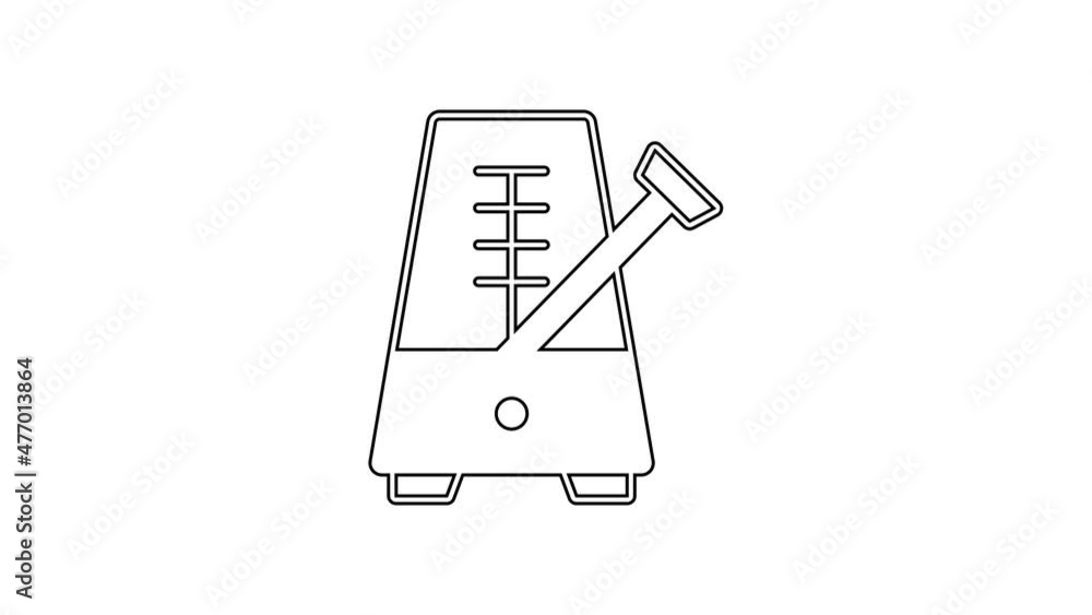 Black line Classic Metronome with pendulum in motion icon isolated on white background. Equipment of music and beat mechanism. 4K Video motion graphic animation Black line Classic Metronome with pendulum in motion icon isolated on white background. Equipment of music and beat mechanism. 4K Video motion graphic animation