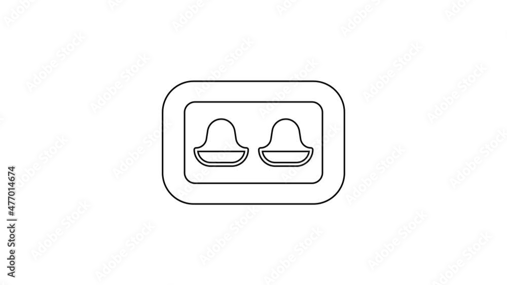 Black line Earplugs with storage box icon isolated on white background. Ear plug sign. Noise symbol. Sleeping quality concept. 4K Video motion graphic animation Black line Earplugs with storage box icon isolated on white background. Ear plug sign. Noise symbol. Sleeping quality concept. 4K Video motion graphic animation